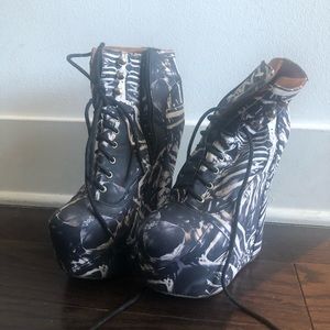 Black milk x Jeffrey Campbell damsel wedge bootie in bone machine